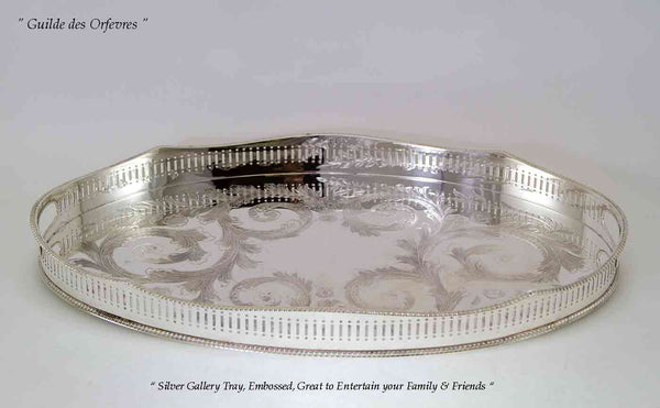 Silver Oval Gallery Tray 18", Embossed