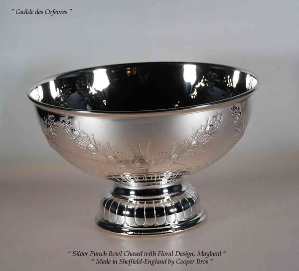 Silver Punch Bowl, Fluted & Chased