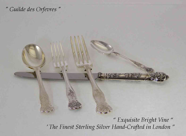 Hand-Forged Sterling Silver 5-pc Place-Setting, Bright Vine