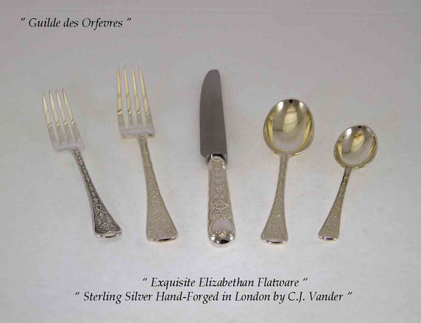 Hand-Forged Sterling Silver 5-pc Place-Setting, Elizabethan