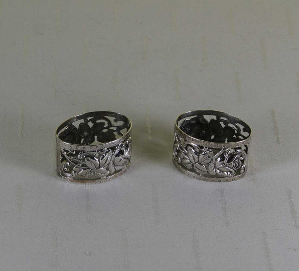 Pair of Sterling Silver Oval Chased & Pierced Napkin Rings