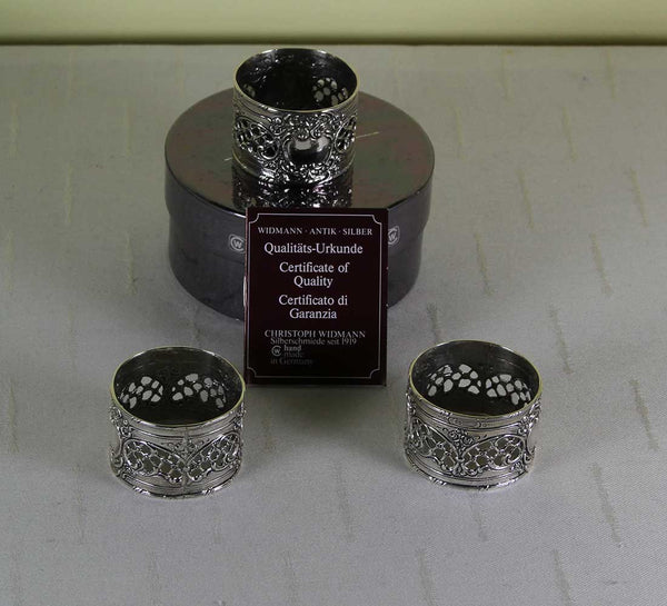 Set of 3 Sterling Silver Round Chased & Pierced Napkin Rings