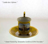 Collectors Cup & Saucers Yellow fond with Painting