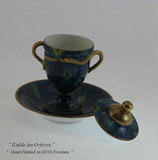 Collectors Serpent Handles Cup with Lid & Saucer, Marbled Green