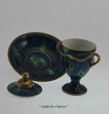 Collectors Serpent Handles Cup with Lid & Saucer, Marbled Green