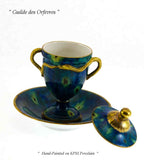 Collectors Serpent Handles Cup with Lid & Saucer, Marbled Green