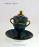 Collectors Serpent Handles Cup with Lid & Saucer, Marbled Green