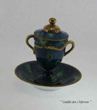 Collectors Serpent Handles Cup with Lid & Saucer, Marbled Green