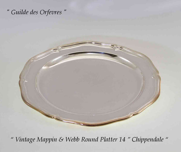 Vintage Silver Round Platter 14 in. Chippendale