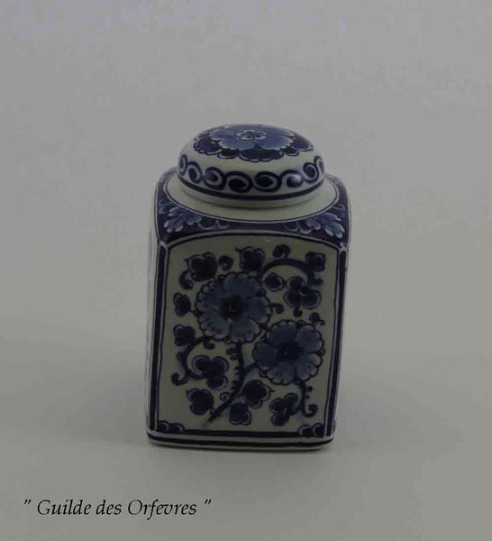 Delft Tea Caddy Blue Floral Decoration