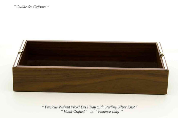 Precious Walnut Wood Desk Tray with Sterling Silver Knot