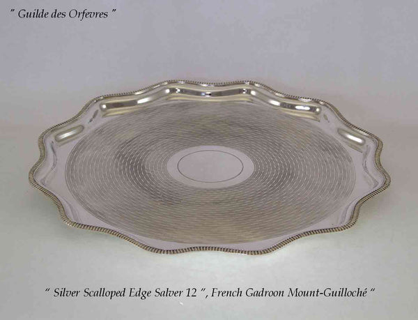 Silver Salver Scalloped Edge, Gadroon, Engine Turned/Guilloché 12 in.