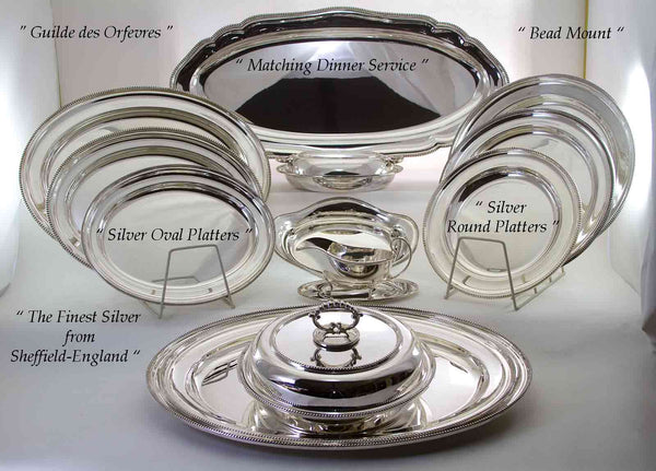 Royal Suite of 32 Matching Silver Dinner service, Bead Mount