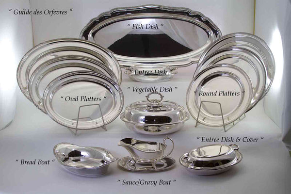 Imperial Suite of 15 pc Matching Silver Dinner service, Bead Mount