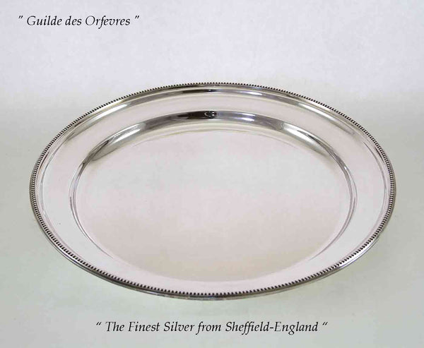 Silver Round Platter 16 in. with Bead Pattern, Applied Border