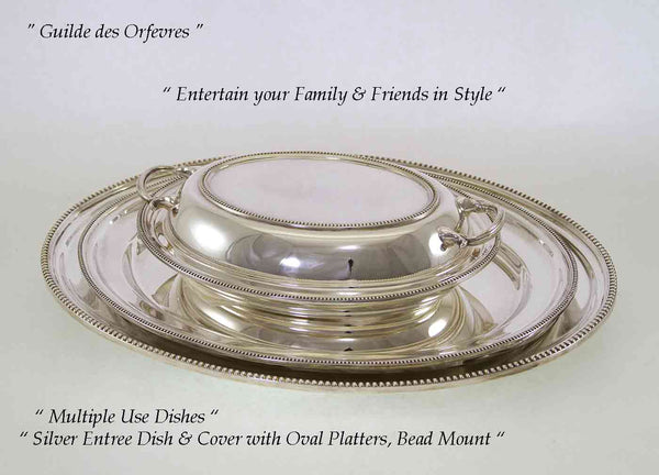 Set of 3 Silver Oval Platters and Entree Dish & Cover