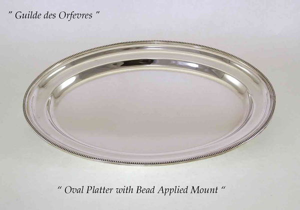 Silver Oval Platter 16 in. with Bead Pattern, Applied Border