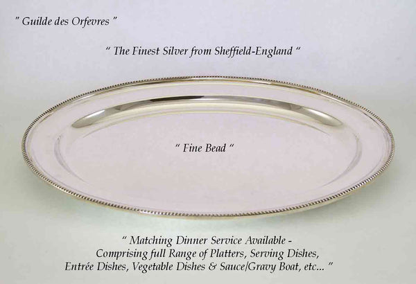 Silver Oval Narrow Platter 20 in. with Bead Pattern