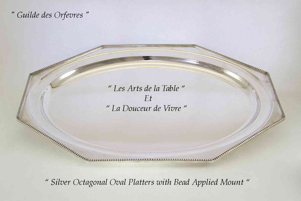 Silver Oval Platter 24 in. with Bead Pattern, Applied Border