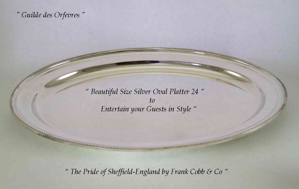 Silver Oval Platter 24 in. with Bead Pattern, Applied Border