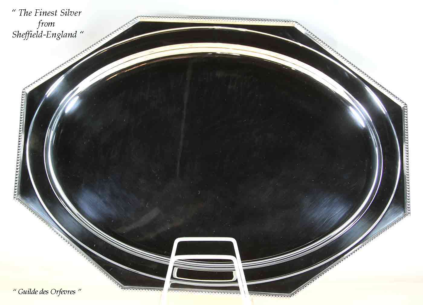 Silver Oval Platter 24 in. with Bead Pattern, Applied Border