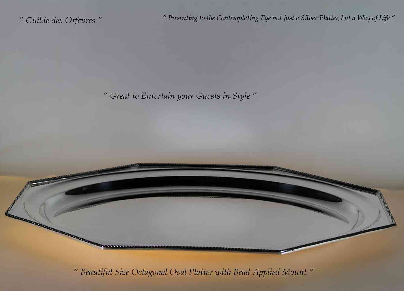 Silver Round Platter 12 in. with Bead Pattern, Applied Border