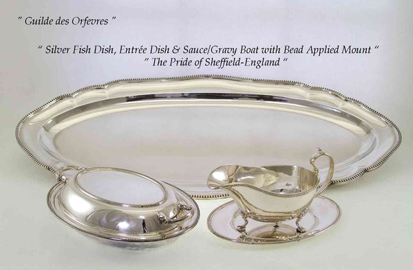 Set of 3 Silver Fish Dish, Entree Dish & Cover & Gravy Boat