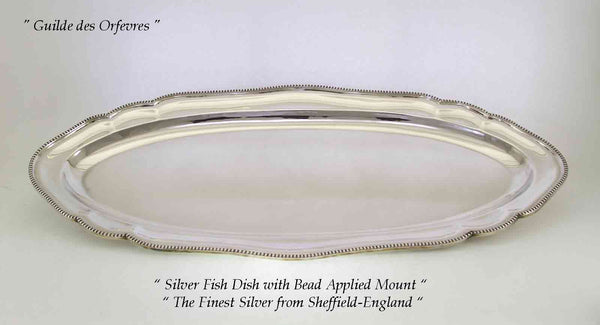 Silver Fish Platter 29in. with Bead Pattern, Applied Border