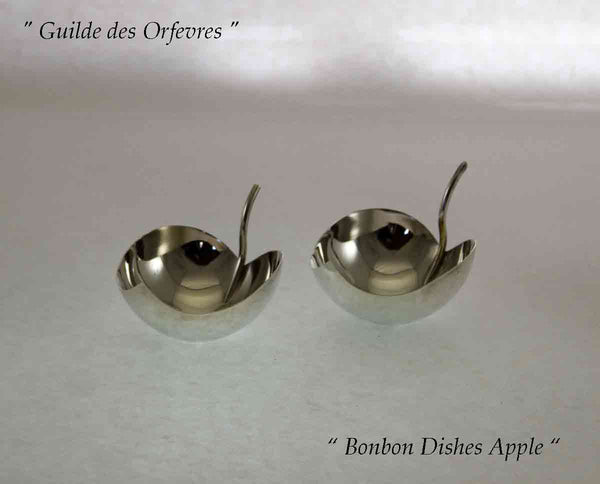 Pair Silver Bonbon Dishes Apple