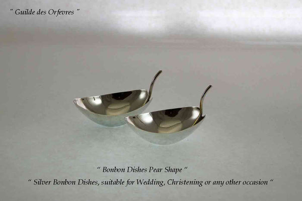 Pair Silver Bonbon Dishes Pear