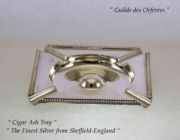 Silver Cigar Ash Tray, Square with Gadroon Mount