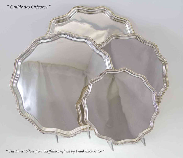 Set of 4 Silver Salvers Scalloped Edge, Gadroon