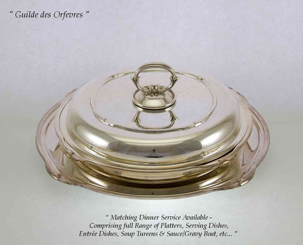 Silver Vegetable Dish & Cover 14 in. & Platter with Jubilee, Patented Applied Border