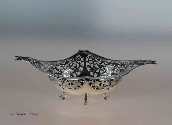 Silver Oval Boat Shape Pierced Bowl