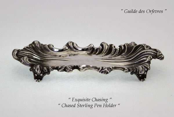 Beautifully Chased Sterling Silver Pen Tray