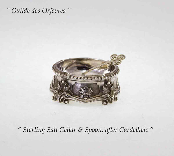 Gracefully Chased Sterling Salt Cellar & Spoon