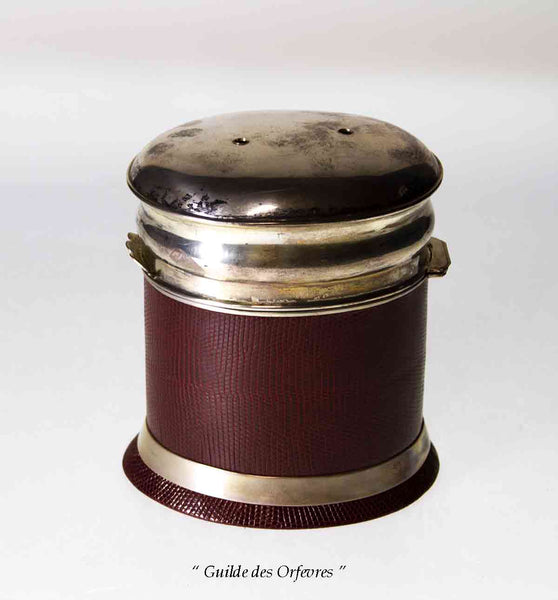 Silver Cheroot Cigar Box with Fine Burgundy Lizard Leather