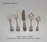 Hand-Forged Sterling Silver 5-pc Place-Setting, Fiddle Thread & Shell