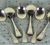 Vintage Sterling Silver Set of 6 Soup Spoons, Feather Edge