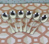 Vintage Sterling Silver Set of 6 Soup Spoons, Feather Edge