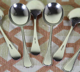 Vintage Sterling Silver Set of 6 Soup Spoons, Feather Edge