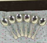 Vintage Sterling Silver Set of 6 Soup Spoons, Feather Edge