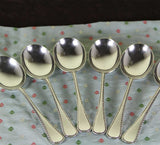 Vintage Sterling Silver Set of 6 Soup Spoons, Feather Edge