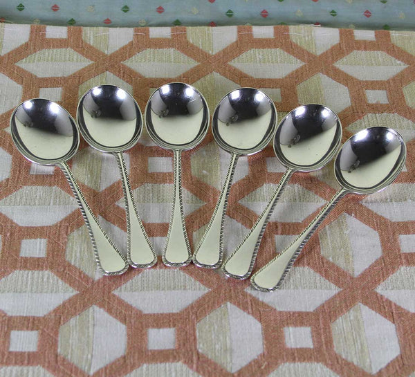 Vintage Sterling Silver Set of 6 Soup Spoons, Feather Edge