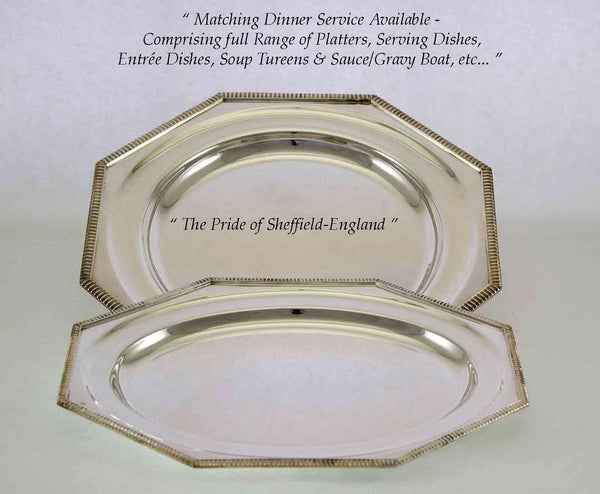 Silver Octagonal Oval & Round Platters 14 in. with Gadroon Applied Border