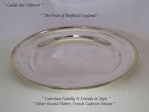 Silver Round Platter 14 in. with Gadroon, Applied Border