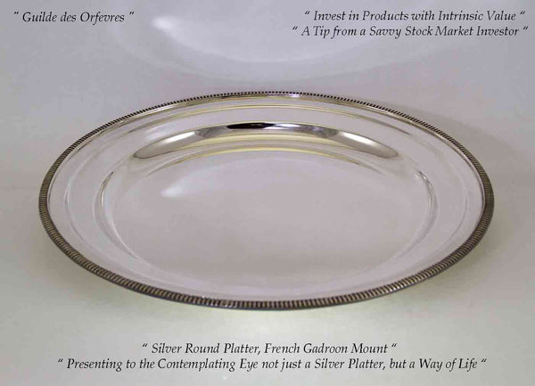 Silver Round Platter 16 in. with Gadroon, Applied Border