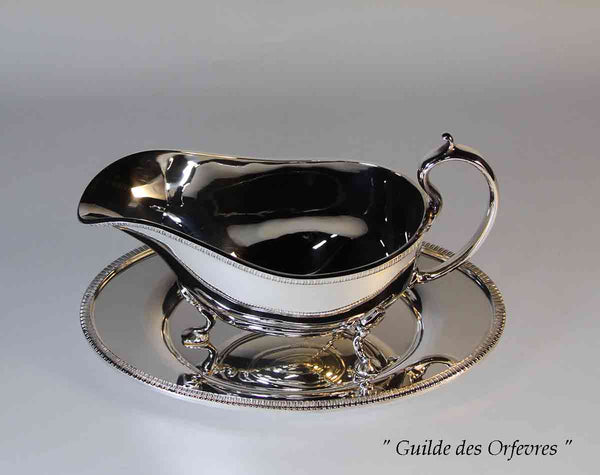 Silver Sauce Boat & Tray with French Gadroon, Applied Border