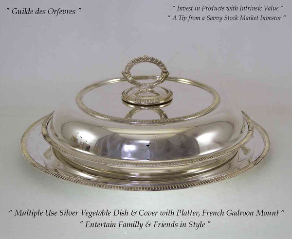 Silver Round Platter & Vegetable Dish & Cover 14 in. Gadroon