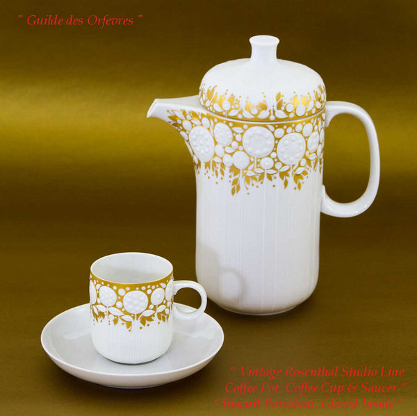Coffee Pot, Cup & Saucer Studio Line, Biscuit Porcelain Gold Decoration